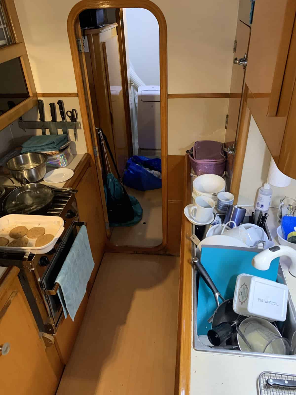 a very messy galley