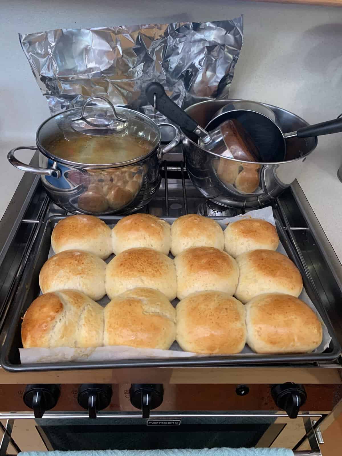 baked bread and pots
