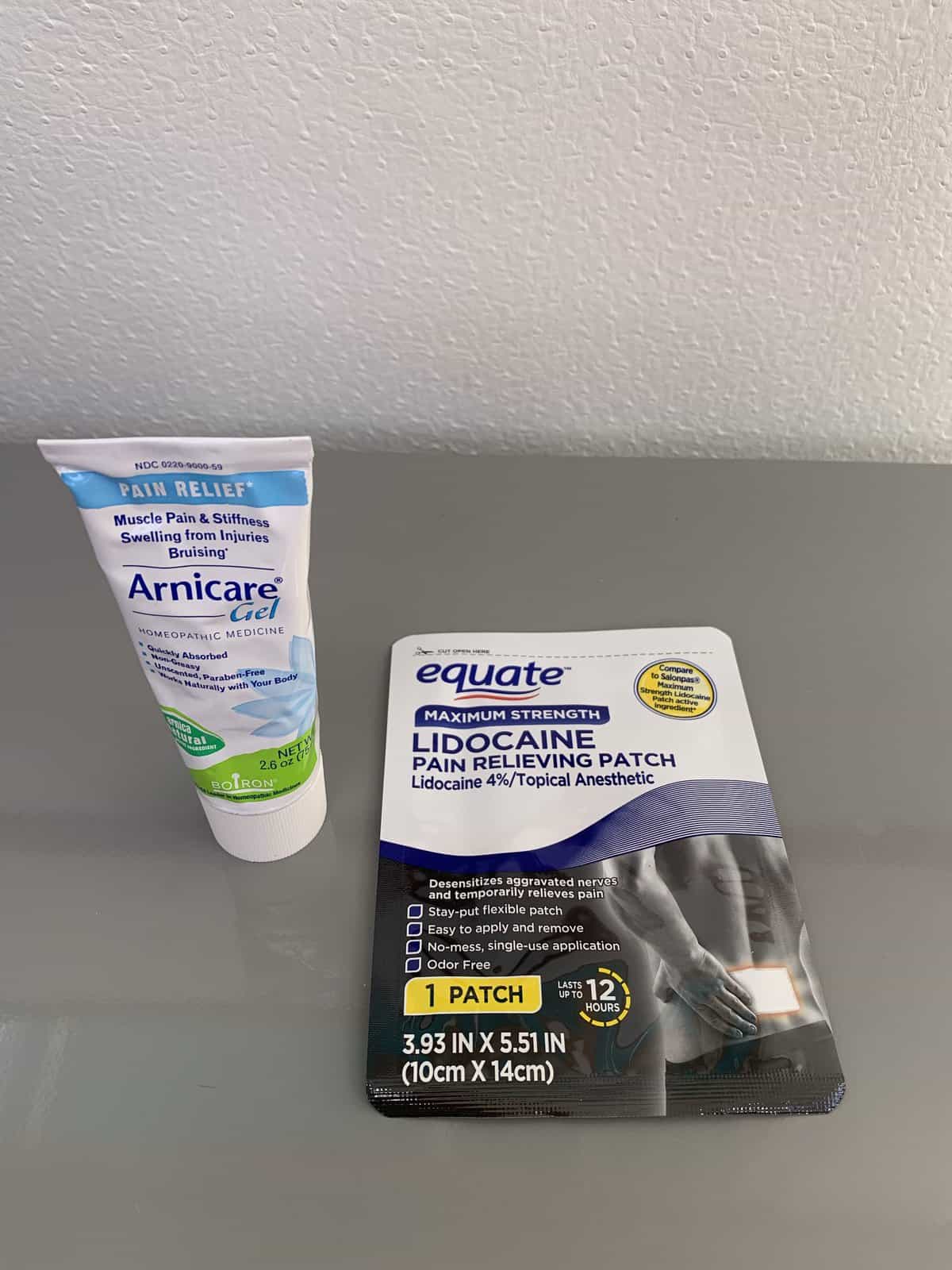 Arnicare balm and lidocaine displayed