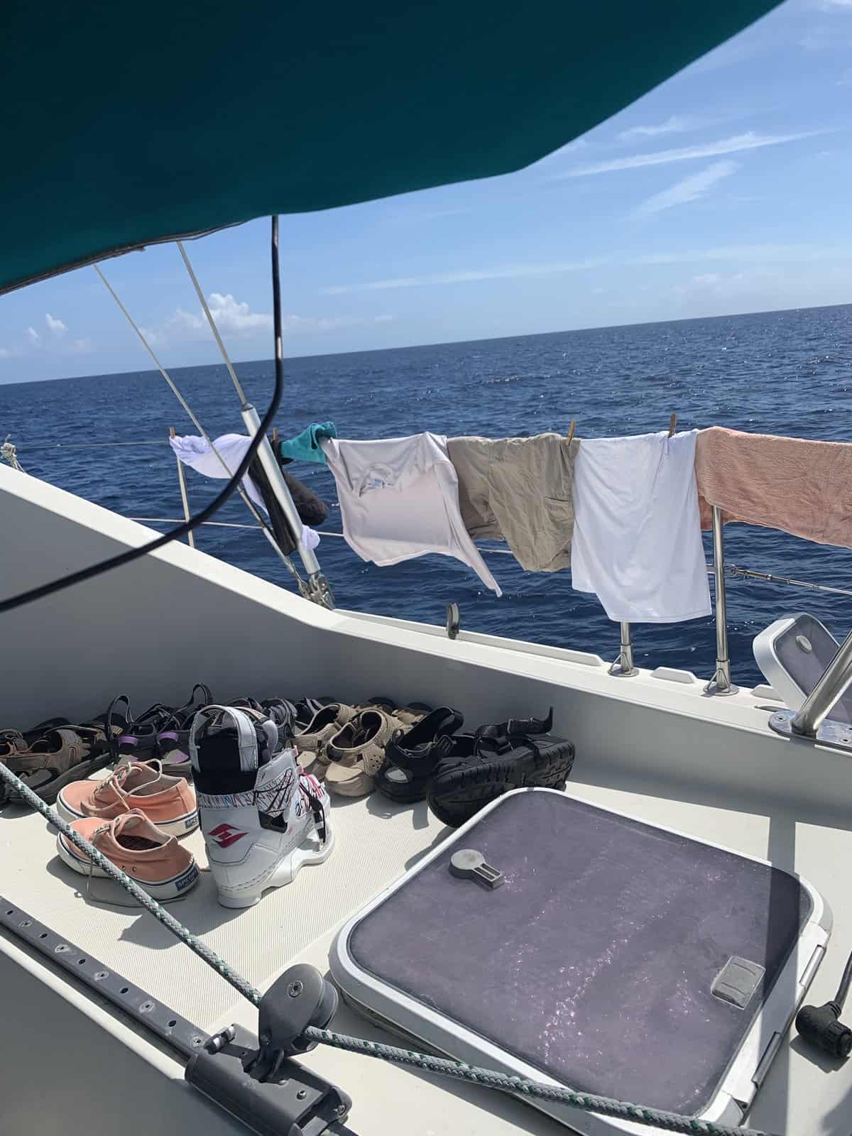 laundry drying on a boat