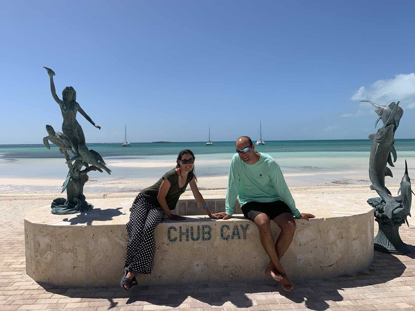 a man and a woman at Chub Cay, wearing sunglasses