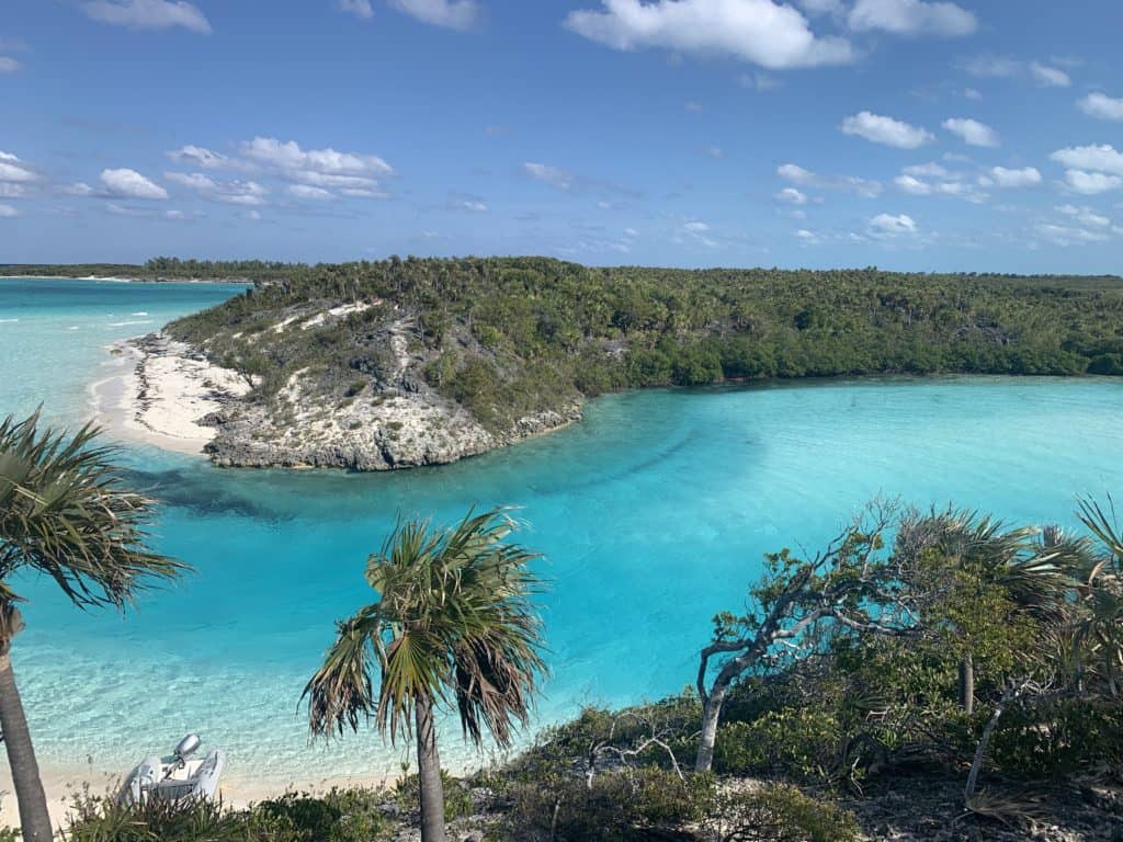 Land and Sea Park, Bahamas - an view of the water from a hill. You can do that hike too. Sail and travel with us. what we can do, you can do too!