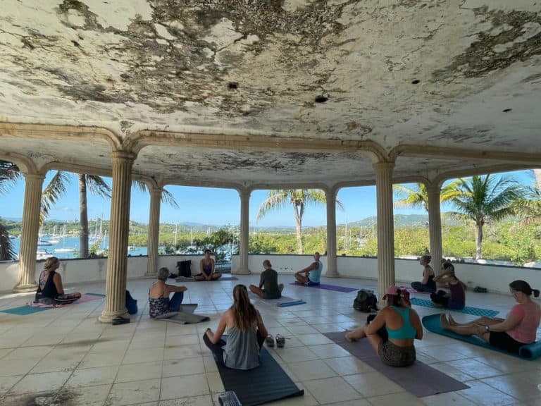 Yoga at the abandoned yacht club in Luperon, Dominican Republic.