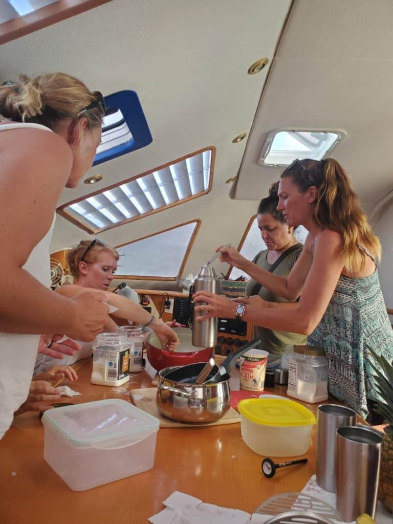 moms making yoghurt on a boat