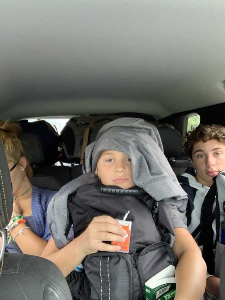 The kids packed in a car, on our way to do testing in Virginia, our comedy of travels continues!