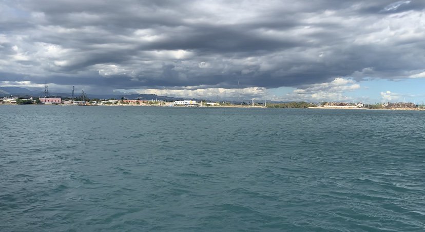 Ponce main anchorage showing industrial buildings in the background.