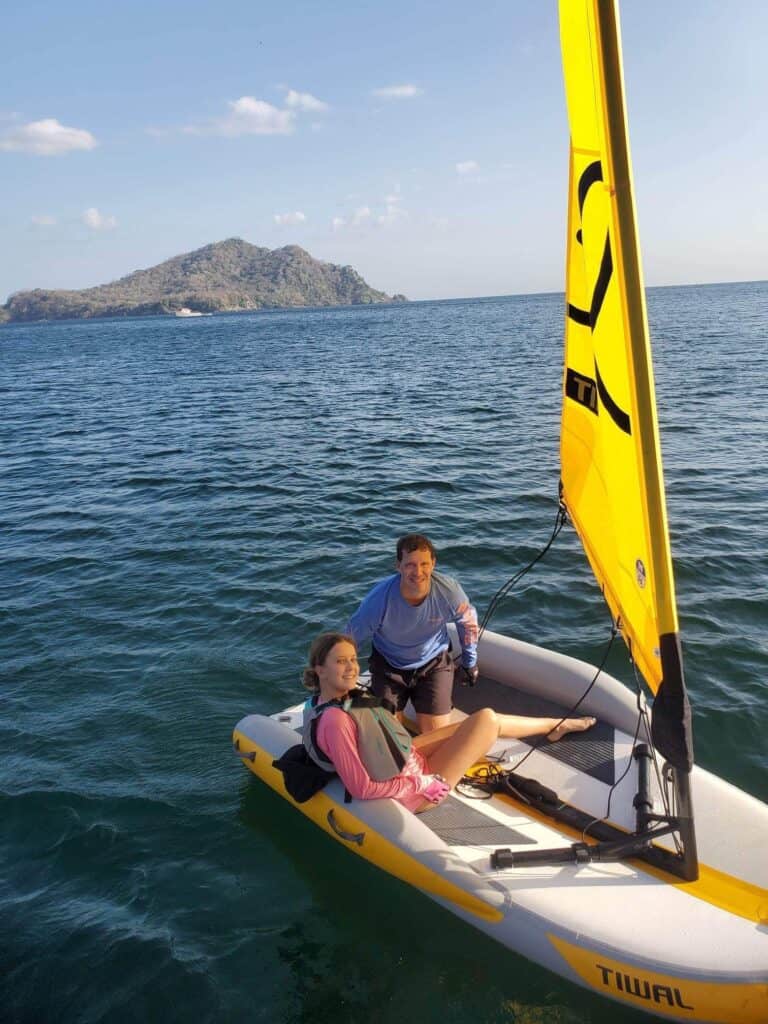 inflatable sailing dinghy in the water